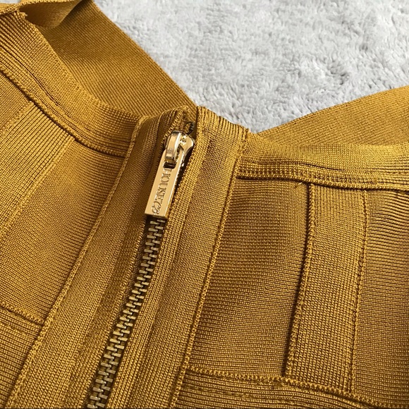 House of CB Belice Ginger Tie Waist Bandage Dress Mustard Gold Yellow Sz XS - Picture 10 of 13